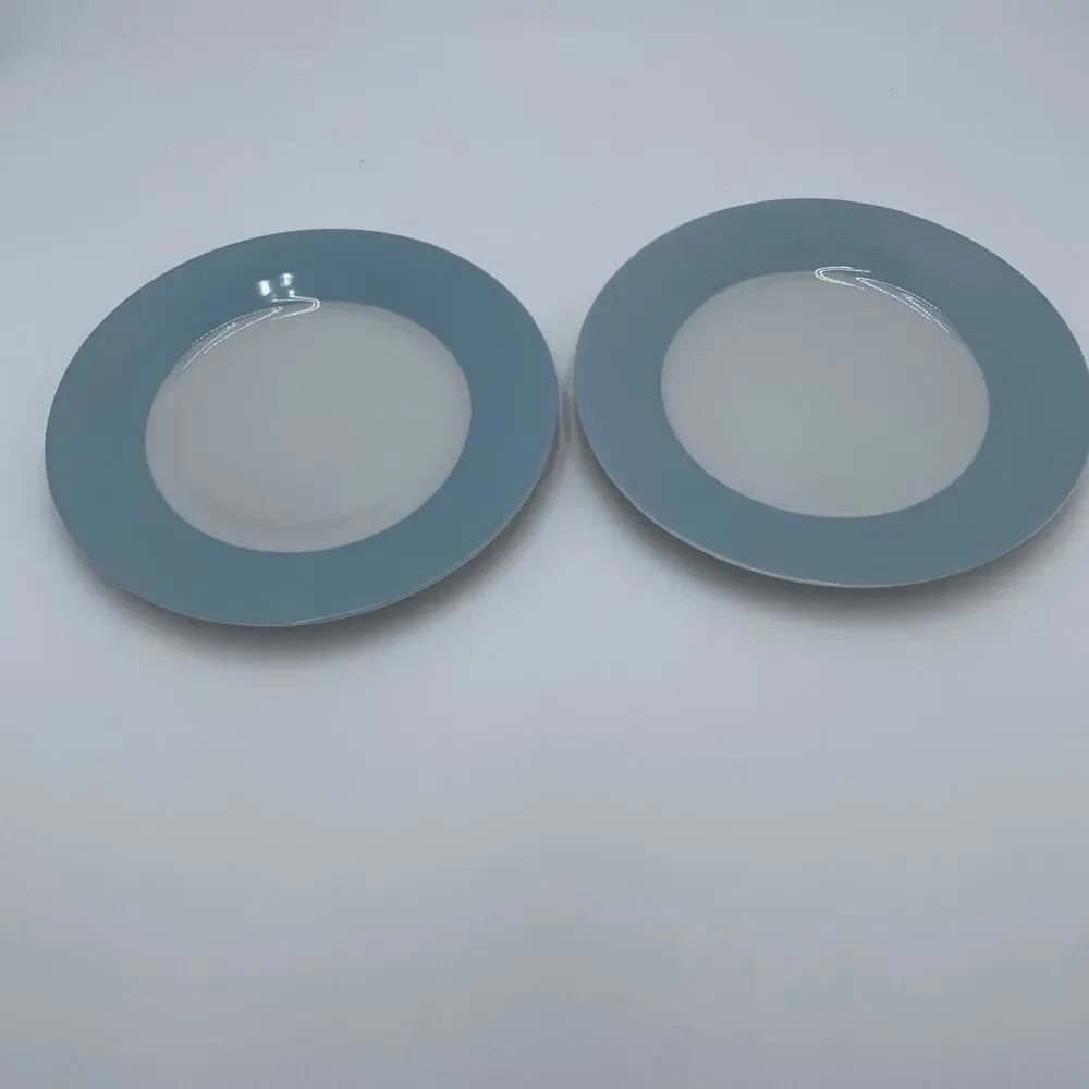 IKEA Susan Pyrke 365 Set of 2 White & Blue Rim Stoneware 8.5” Luncheon Plates